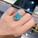 BLUE PARAIBA TOURMALINE Ring Magnificent Bicolor Halo Ring Art Deco Style Exotic Neon Vivid Blue Color & Glow Ice Blue Color Ring 18KGP