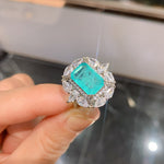BLUE PARAIBA TOURMALINE Ring Magnificent Bicolor Halo Ring Art Deco Style Exotic Neon Vivid Blue Color & Glow Ice Blue Color Ring 18KGP