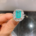 BLUE PARAIBA TOURMALINE Ring Magnificent Bicolor Halo Ring Art Deco Style Exotic Neon Vivid Blue Color & Glow Ice Blue Color Ring 18KGP