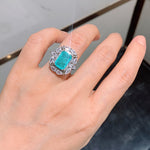 BLUE PARAIBA TOURMALINE Ring Magnificent Bicolor Halo Ring Art Deco Style Exotic Neon Vivid Blue Color & Glow Ice Blue Color Ring 18KGP