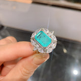 BLUE PARAIBA TOURMALINE Ring Magnificent Bicolor Halo Ring Art Deco Style Exotic Neon Vivid Blue Color & Glow Ice Blue Color Ring 18KGP