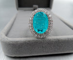 BLUE PARAIBA TOURMALINE Ring Magnificent Bicolor Halo Ring Art Deco Style Exotic Neon Vivid Blue Color & Glow Ice Blue Color Ring 18KGP
