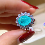 PARAIBA TOURMALINE Ring Magnificent Bicolor Halo Ring Art Deco Style Exotic Neon Vivid Blue Color & Glow Ice Blue Color Ring 18KGP
