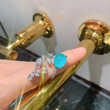 BLUE PARAIBA TOURMALINE Ring Magnificent Bicolor Halo Ring Art Deco Style Exotic Neon Vivid Blue Color & Glow Ice Blue Color Ring 18KGP