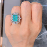 BLUE PARAIBA TOURMALINE Ring Magnificent Bicolor Halo Ring Art Deco Style Exotic Neon Vivid Blue Color & Glow Ice Blue Color Ring 18KGP