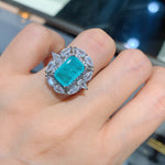 BLUE PARAIBA TOURMALINE Ring Magnificent Bicolor Halo Ring Art Deco Style Exotic Neon Vivid Blue Color & Glow Ice Blue Color Ring 18KGP