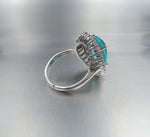 BLUE PARAIBA TOURMALINE Ring Magnificent Bicolor Halo Ring Art Deco Style Exotic Neon Vivid Blue Color & Glow Ice Blue Color Ring 18KGP