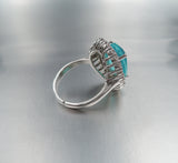 BLUE PARAIBA TOURMALINE Ring Magnificent Bicolor Halo Ring Art Deco Style Exotic Neon Vivid Blue Color & Glow Ice Blue Color Ring 18KGP