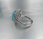 BLUE PARAIBA TOURMALINE Ring Magnificent Bicolor Halo Ring Art Deco Style Exotic Neon Vivid Blue Color & Glow Ice Blue Color Ring 18KGP