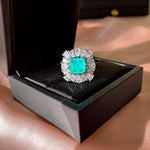 BLUE PARAIBA TOURMALINE Ring Magnificent Bicolor Halo Ring Art Deco Style Exotic Neon Vivid Blue Color & Glow Ice Blue Color Ring 18KGP