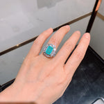BLUE PARAIBA TOURMALINE Ring Magnificent Bicolor Halo Ring Art Deco Style Exotic Neon Vivid Blue Color & Glow Ice Blue Color Ring 18KGP