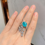 BLUE PARAIBA TOURMALINE Ring Magnificent Bicolor Halo Ring Art Deco Style Exotic Neon Vivid Blue Color & Glow Ice Blue Color Ring 18KGP