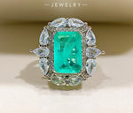 BLUE PARAIBA TOURMALINE Ring Magnificent Bicolor Halo Ring Art Deco Style Exotic Neon Vivid Blue Color & Glow Ice Blue Color Ring 18KGP