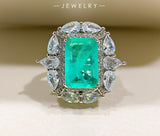 BLUE PARAIBA TOURMALINE Ring Magnificent Bicolor Halo Ring Art Deco Style Exotic Neon Vivid Blue Color & Glow Ice Blue Color Ring 18KGP