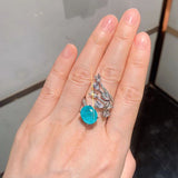 BLUE PARAIBA TOURMALINE Ring Magnificent Bicolor Halo Ring Art Deco Style Exotic Neon Vivid Blue Color & Glow Ice Blue Color Ring 18KGP