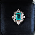 BLUE PARAIBA TOURMALINE Ring Magnificent Bicolor Halo Ring Art Deco Style Exotic Neon Vivid Blue Color & Glow Ice Blue Color Ring 18KGP