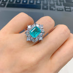 BLUE PARAIBA TOURMALINE Ring Magnificent Bicolor Halo Ring Art Deco Style Exotic Neon Vivid Blue Color & Glow Ice Blue Color Ring 18KGP