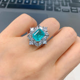 BLUE PARAIBA TOURMALINE Ring Magnificent Bicolor Halo Ring Art Deco Style Exotic Neon Vivid Blue Color & Glow Ice Blue Color Ring 18KGP
