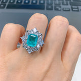 BLUE PARAIBA TOURMALINE Ring Magnificent Bicolor Halo Ring Art Deco Style Exotic Neon Vivid Blue Color & Glow Ice Blue Color Ring 18KGP