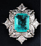 BLUE PARAIBA TOURMALINE Ring Magnificent Bicolor Halo Ring Art Deco Style Exotic Neon Vivid Blue Color & Glow Ice Blue Color Ring 18KGP