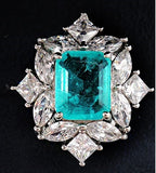 BLUE PARAIBA TOURMALINE Ring Magnificent Bicolor Halo Ring Art Deco Style Exotic Neon Vivid Blue Color & Glow Ice Blue Color Ring 18KGP