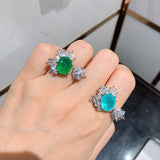 BLUE PARAIBA TOURMALINE Ring Magnificent Bicolor Halo Ring Art Deco Style Exotic Neon Vivid Blue Color & Glow Ice Blue Color Ring 18KGP