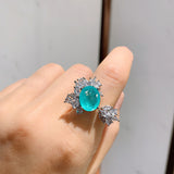 BLUE PARAIBA TOURMALINE Ring Magnificent Bicolor Halo Ring Art Deco Style Exotic Neon Vivid Blue Color & Glow Ice Blue Color Ring 18KGP