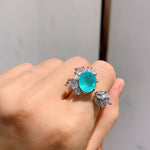 BLUE PARAIBA TOURMALINE Ring Magnificent Bicolor Halo Ring Art Deco Style Exotic Neon Vivid Blue Color & Glow Ice Blue Color Ring 18KGP