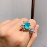 BLUE PARAIBA TOURMALINE Ring Magnificent Bicolor Halo Ring Art Deco Style Exotic Neon Vivid Blue Color & Glow Ice Blue Color Ring 18KGP