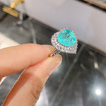 BLUE PARAIBA TOURMALINE Ring Magnificent Bicolor Halo Heart Ring Art Deco Style Exotic Neon Vivid Blue Color & Glow Ice Blue Color Ring 18KGP