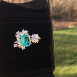 BLUE PARAIBA TOURMALINE Ring Magnificent Bicolor Halo Ring Art Deco Style Exotic Neon Vivid Blue Color & Glow Ice Blue Color Ring 18KGP