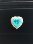 BLUE PARAIBA TOURMALINE Ring Magnificent Bicolor Halo Heart Ring Art Deco Style Exotic Neon Vivid Blue Color & Glow Ice Blue Color Ring 18KGP