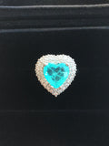 BLUE PARAIBA TOURMALINE Ring Magnificent Bicolor Halo Heart Ring Art Deco Style Exotic Neon Vivid Blue Color & Glow Ice Blue Color Ring 18KGP