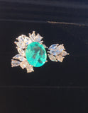 BLUE PARAIBA TOURMALINE Ring Magnificent Bicolor Halo Ring Art Deco Style Exotic Neon Vivid Blue Color & Glow Ice Blue Color Ring 18KGP