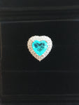 BLUE PARAIBA TOURMALINE Ring Magnificent Bicolor Halo Heart Ring Art Deco Style Exotic Neon Vivid Blue Color & Glow Ice Blue Color Ring 18KGP