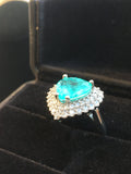 BLUE PARAIBA TOURMALINE Ring Magnificent Bicolor Halo Heart Ring Art Deco Style Exotic Neon Vivid Blue Color & Glow Ice Blue Color Ring 18KGP