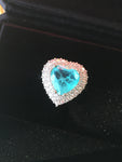 BLUE PARAIBA TOURMALINE Ring Magnificent Bicolor Halo Heart Ring Art Deco Style Exotic Neon Vivid Blue Color & Glow Ice Blue Color Ring 18KGP