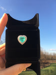 BLUE PARAIBA TOURMALINE Ring Magnificent Bicolor Halo Heart Ring Art Deco Style Exotic Neon Vivid Blue Color & Glow Ice Blue Color Ring 18KGP
