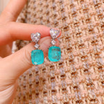 BLUE PARAIBA TOURMALINE Heart Earring Magnificent Bicolor Earring Art Deco Style Exotic Neon Vivid Blue Color & Glow Ice Blue Color Earring