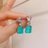BLUE PARAIBA TOURMALINE Heart Earring Magnificent Bicolor Earring Art Deco Style Exotic Neon Vivid Blue Color & Glow Ice Blue Color Earring