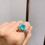 BLUE PARAIBA TOURMALINE Ring Magnificent Bicolor Halo Ring Art Deco Style Exotic Neon Vivid Blue Color & Glow Ice Blue Color Ring 18KGP