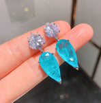 BLUE PARAIBA TOURMALINE Earring Magnificent Cute Earring Art Deco Style Exotic Neon Vivid Blue Color & Glow Ice Blue Color Earring