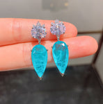 BLUE PARAIBA TOURMALINE Earring Magnificent Cute Earring Art Deco Style Exotic Neon Vivid Blue Color & Glow Ice Blue Color Earring