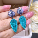BLUE PARAIBA TOURMALINE Earring Magnificent Cute Earring Art Deco Style Exotic Neon Vivid Blue Color & Glow Ice Blue Color Earring