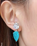 BLUE PARAIBA TOURMALINE Earring Magnificent Cute Earring Art Deco Style Exotic Neon Vivid Blue Color & Glow Ice Blue Color Earring
