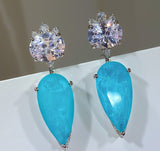 BLUE PARAIBA TOURMALINE Earring Magnificent Cute Earring Art Deco Style Exotic Neon Vivid Blue Color & Glow Ice Blue Color Earring