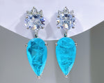 BLUE PARAIBA TOURMALINE Earring Magnificent Cute Earring Art Deco Style Exotic Neon Vivid Blue Color & Glow Ice Blue Color Earring