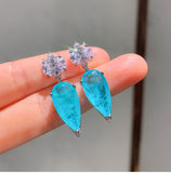 BLUE PARAIBA TOURMALINE Earring Magnificent Cute Earring Art Deco Style Exotic Neon Vivid Blue Color & Glow Ice Blue Color Earring