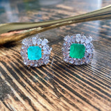GREEN EMERLAD RING Magnificent Halo Ring Exotic Vivid Green Glow Color Ring MAY Birthstone 18K White Gold Plated