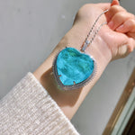 HUGE BLUE PARAIBA TOURMALINE PENDANT BIG Heart Jumbo Size Magnificent Halo Pendant Art Deco Style Exotic Neon Vivid Blue Color & Glow Ice Blue Color Pendant 18K WHITE GOLD PLATED
